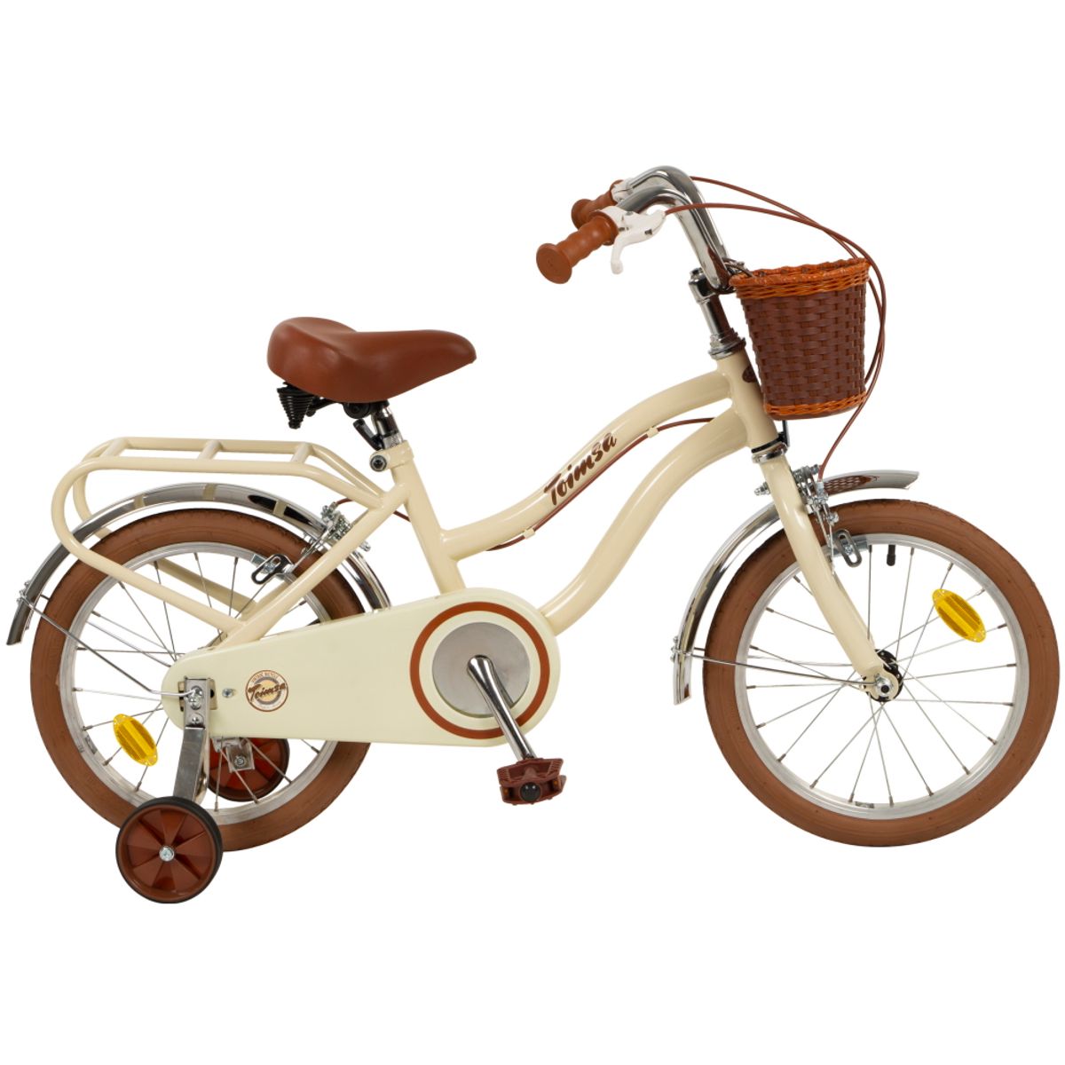 Barnesykkel 16” Vintage rosa med kurv og bagasjebrett