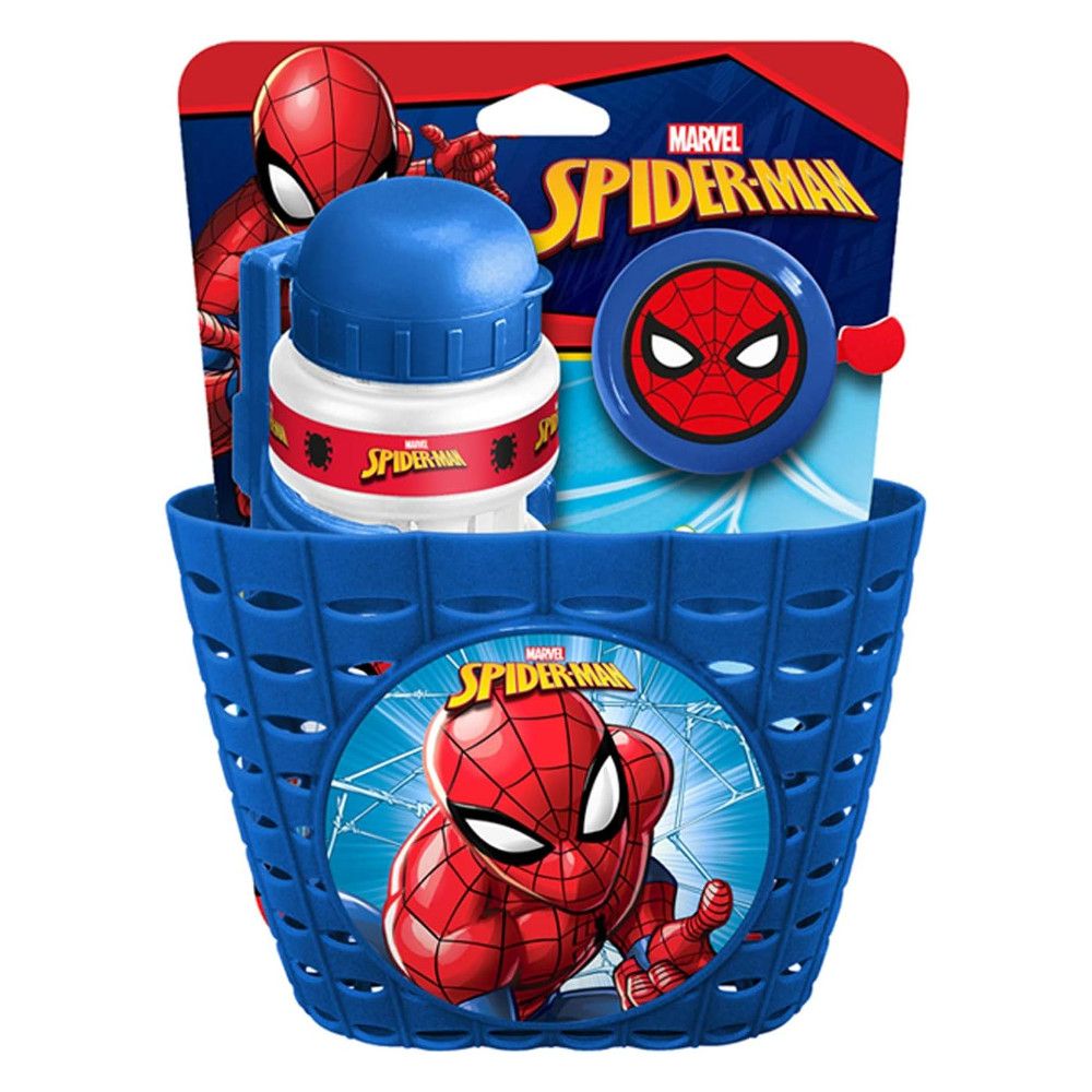 Sykkelsett Spiderman (kurv, vannflaske, klokke)